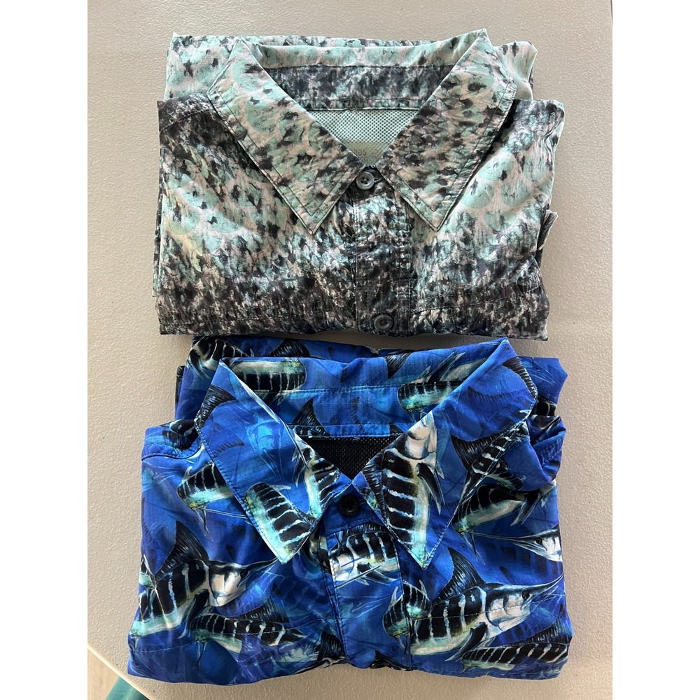 (2) Reel Legends Large Fishing Outdoor Vented Button Shirts Mariner Saltwater